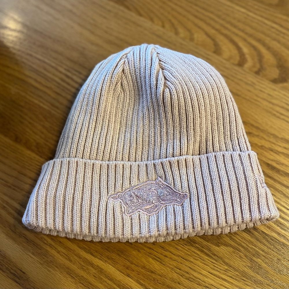Rare find!  Arkansas Razorbacks soft pink glitter hog knit cap.